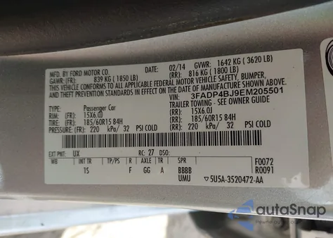 2014 Ford Fiesta Se from USA, damaged, VIN 3FADP4BJ9EM205501
